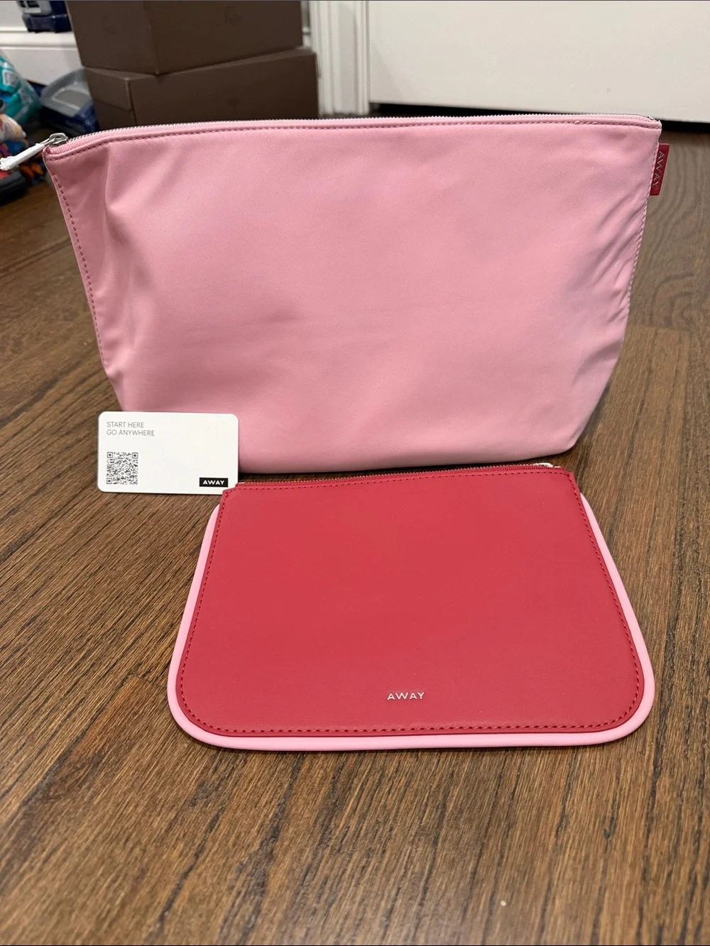 Away Two-Piece Pink and Red Cosmetic Pouch Set
